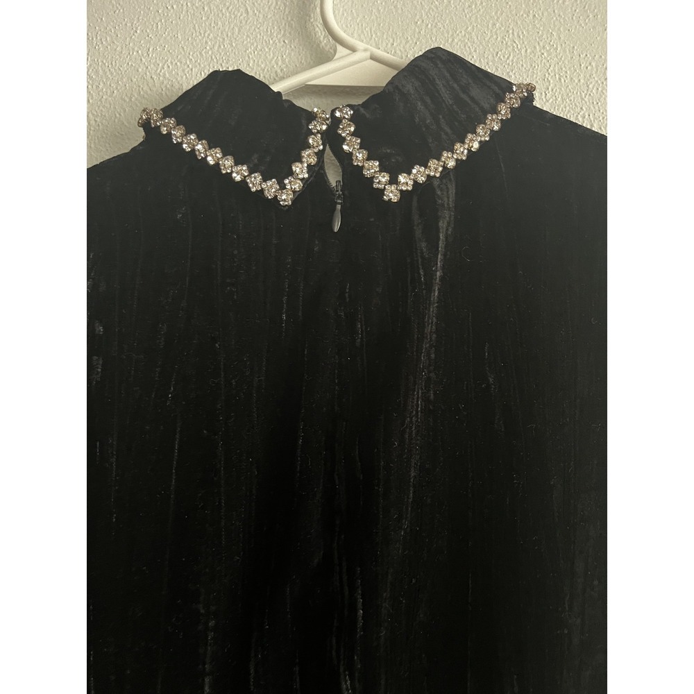 Zara Black Velvet Mini Dress with Pearl-Embellished Collar - Picture 5 of 7